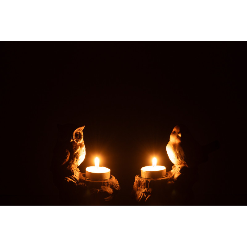 Photophore original Oiseau et Hibou Hauteur 12 cm en Porcelaine Marron Kiros (Lot de 2) - 3