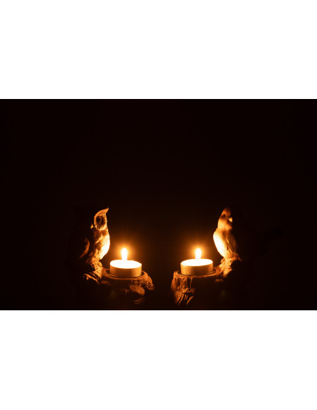 Photophore original Oiseau et Hibou Hauteur 12 cm en Porcelaine Marron Kiros (Lot de 2) - 3