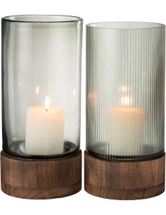 Photophore moderne XL Hauteur 29 cm en Bois de saule Naturel Verre Ray (Lot de 2) - 1