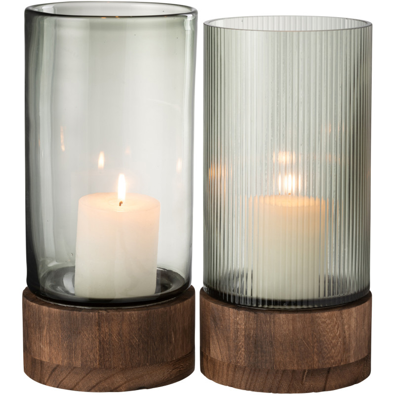 Photophore moderne XL Hauteur 29 cm en Bois de saule Naturel Verre Ray (Lot de 2) - 1