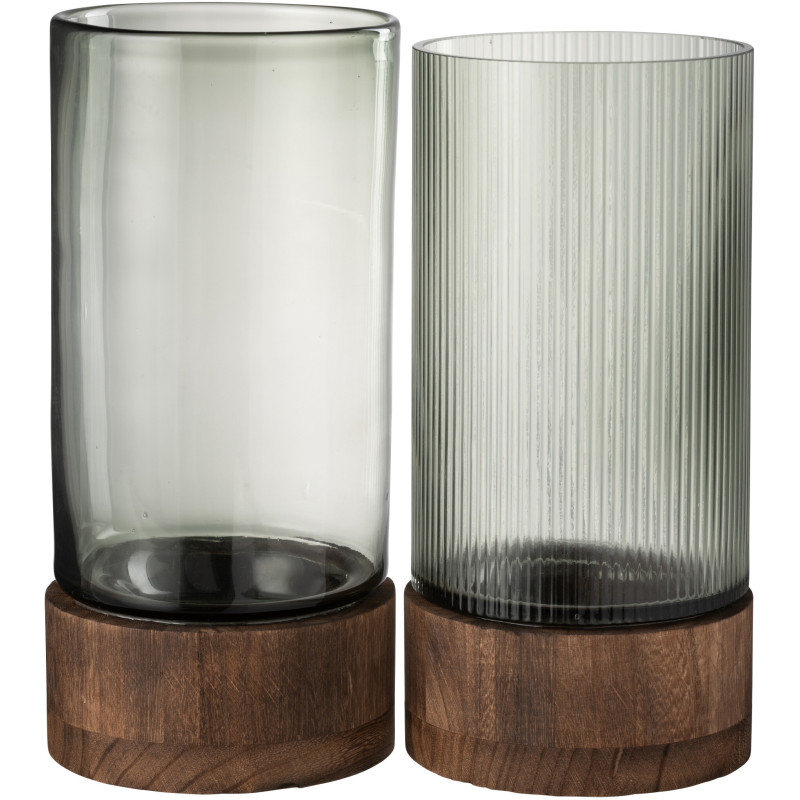 Photophore moderne XL Hauteur 29 cm en Bois de saule Naturel Verre Ray (Lot de 2) - 3