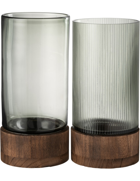 Photophore moderne XL Hauteur 29 cm en Bois de saule Naturel Verre Ray (Lot de 2) - 3