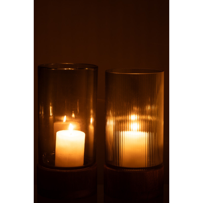 Photophore moderne XL Hauteur 29 cm en Bois de saule Naturel Verre Ray (Lot de 2) - 4