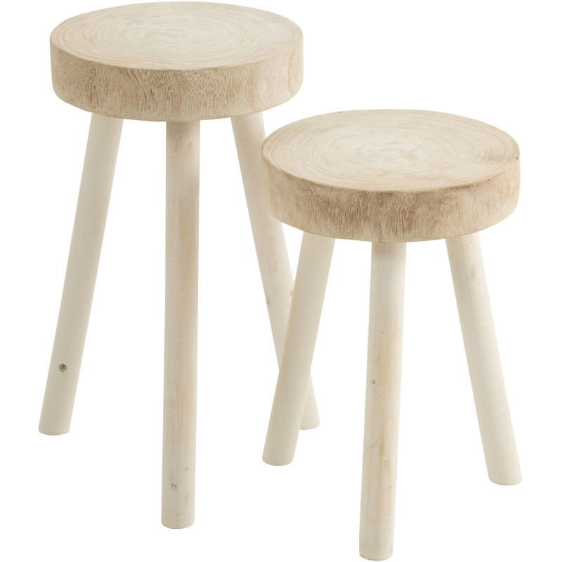 Tables d'appoint rondes blanches en bois de paulownia - 1