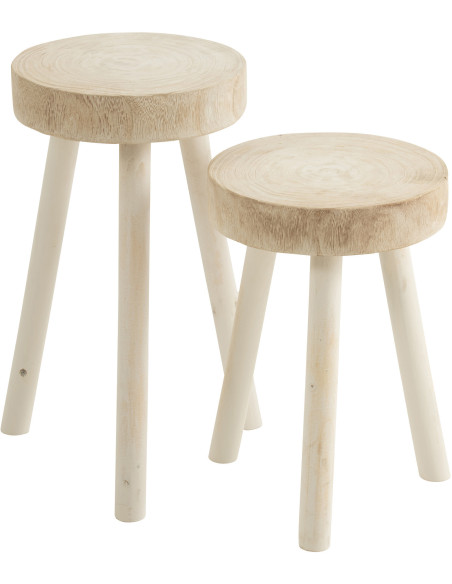 Tables d'appoint rondes blanches en bois de paulownia - 1