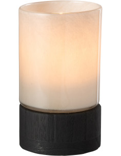 Photophore moderne Hauteur 20 cm en Bois de saule Noir Verre Gris Ray - 1