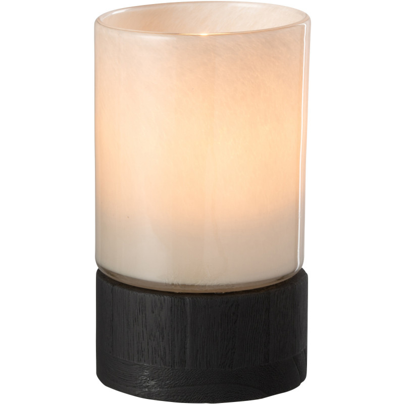 Photophore moderne Hauteur 20 cm en Bois de saule Noir Verre Gris Ray - 1