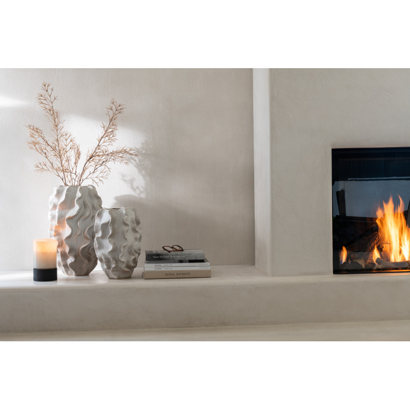 Photophore moderne Hauteur 20 cm en Bois de saule Noir Verre Gris Ray - 2