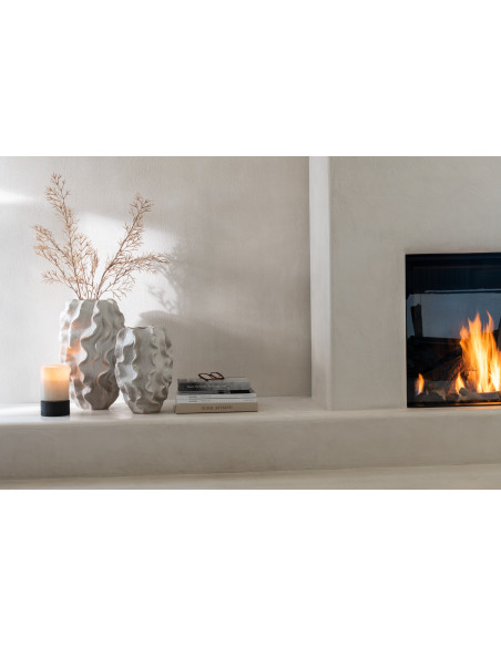 Photophore moderne Hauteur 20 cm en Bois de saule Noir Verre Gris Ray - 2