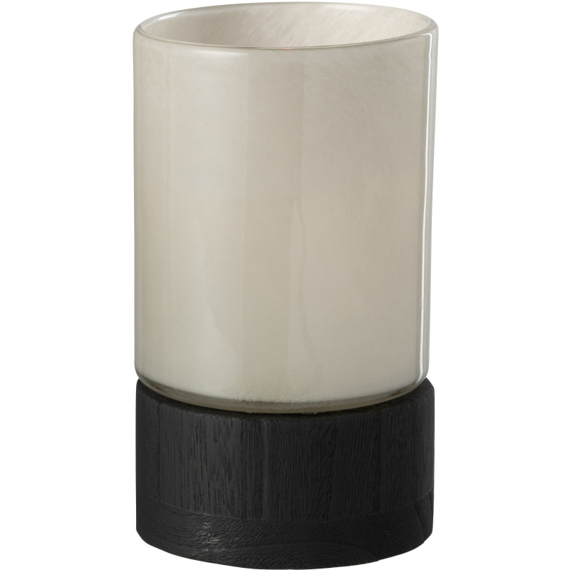 Photophore moderne Hauteur 20 cm en Bois de saule Noir Verre Gris Ray - 3