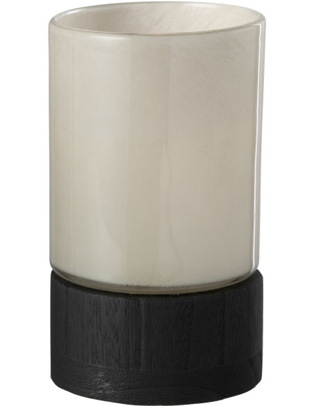 Photophore moderne Hauteur 20 cm en Bois de saule Noir Verre Gris Ray - 3