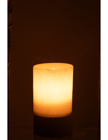 Photophore moderne Hauteur 20 cm en Bois de saule Noir Verre Gris Ray - 4