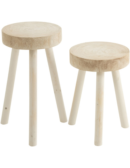 Tables d'appoint rondes blanches en bois de paulownia - 4