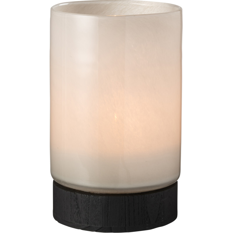 Photophore moderne XL Hauteur 31 cm en Bois de saule Noir Verre Gris Ray - 1