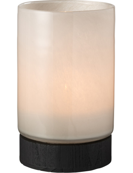 Photophore moderne XL Hauteur 31 cm en Bois de saule Noir Verre Gris Ray - 1