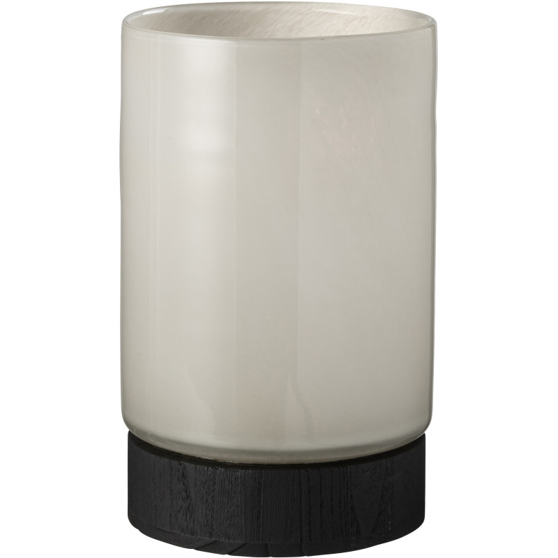 Photophore moderne XL Hauteur 31 cm en Bois de saule Noir Verre Gris Ray - 3