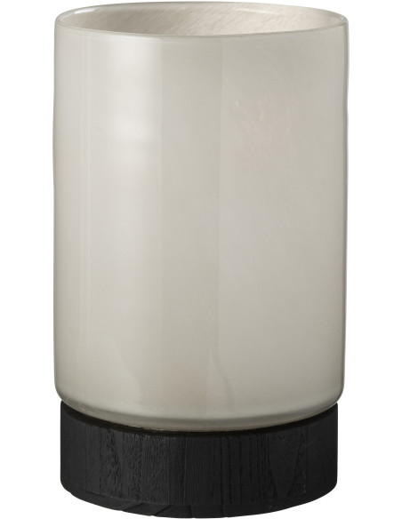 Photophore moderne XL Hauteur 31 cm en Bois de saule Noir Verre Gris Ray - 3