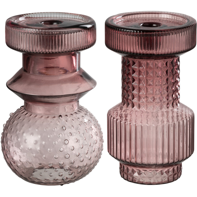 Bougeoir original géométrique Hauteur 19 cm en Verre Rose Arvion (Lot de 2) - 1