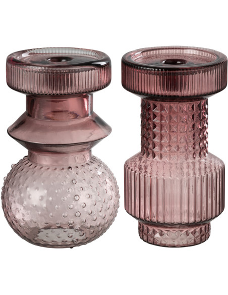 Bougeoir original géométrique Hauteur 19 cm en Verre Rose Arvion (Lot de 2) - 1