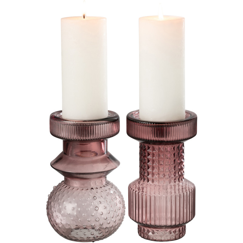 Bougeoir original géométrique Hauteur 19 cm en Verre Rose Arvion (Lot de 2) - 2