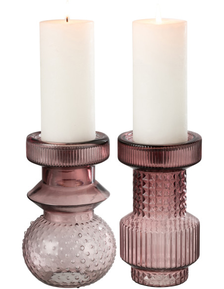 Bougeoir original géométrique Hauteur 19 cm en Verre Rose Arvion (Lot de 2) - 2