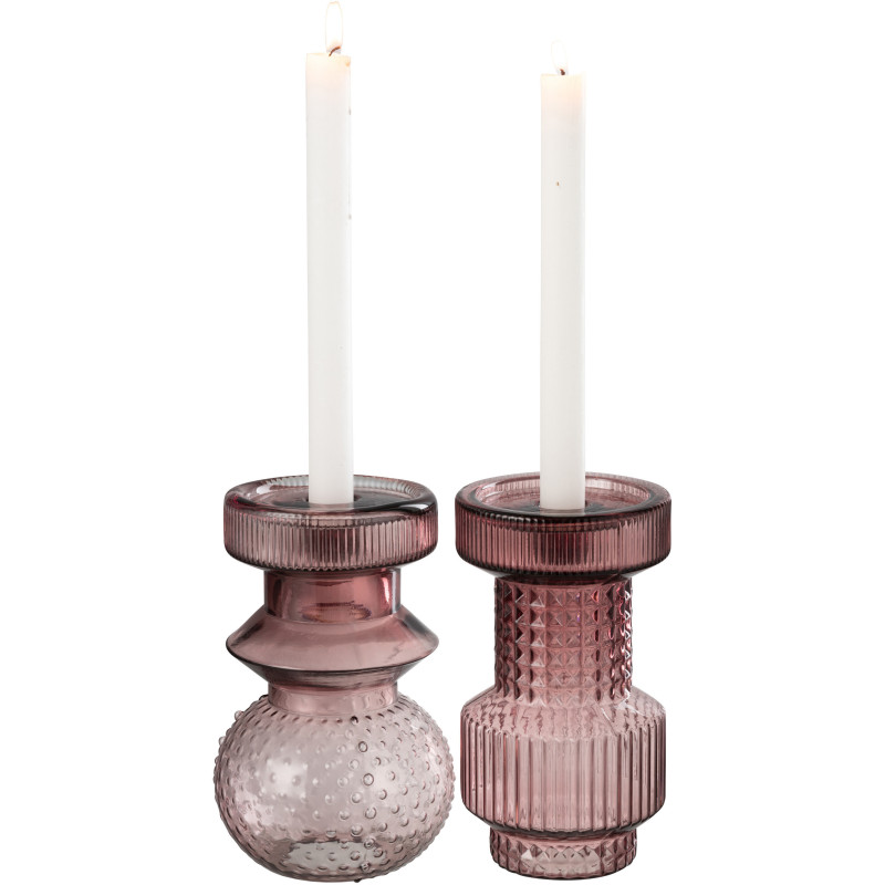 Bougeoir original géométrique Hauteur 19 cm en Verre Rose Arvion (Lot de 2) - 3