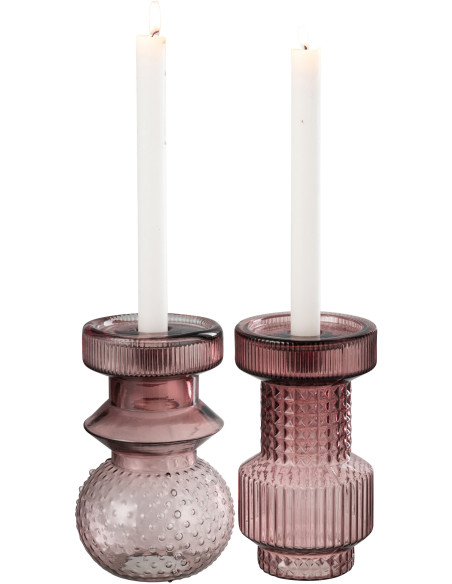 Bougeoir original géométrique Hauteur 19 cm en Verre Rose Arvion (Lot de 2) - 3