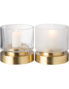 Photophore moderne sur pied Diamètre 18 cm en Verre Transparent Blanc Métal Doré Pia (Lot de 2) - 1