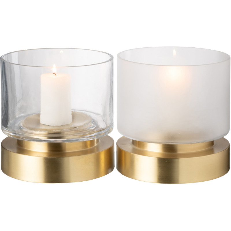 Photophore moderne sur pied Diamètre 18 cm en Verre Transparent Blanc Métal Doré Pia (Lot de 2) - 1