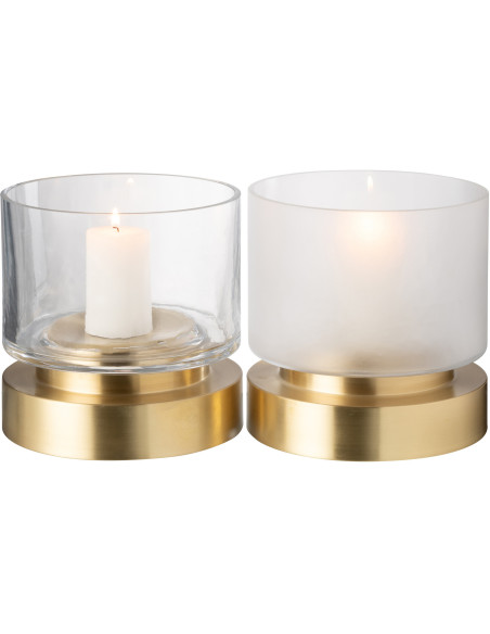 Photophore moderne sur pied Diamètre 18 cm en Verre Transparent Blanc Métal Doré Pia (Lot de 2) - 1