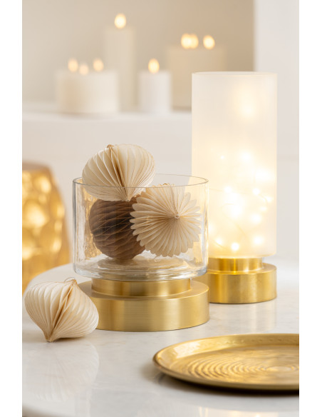 Photophore moderne sur pied Diamètre 18 cm en Verre Transparent Blanc Métal Doré Pia (Lot de 2) - 2