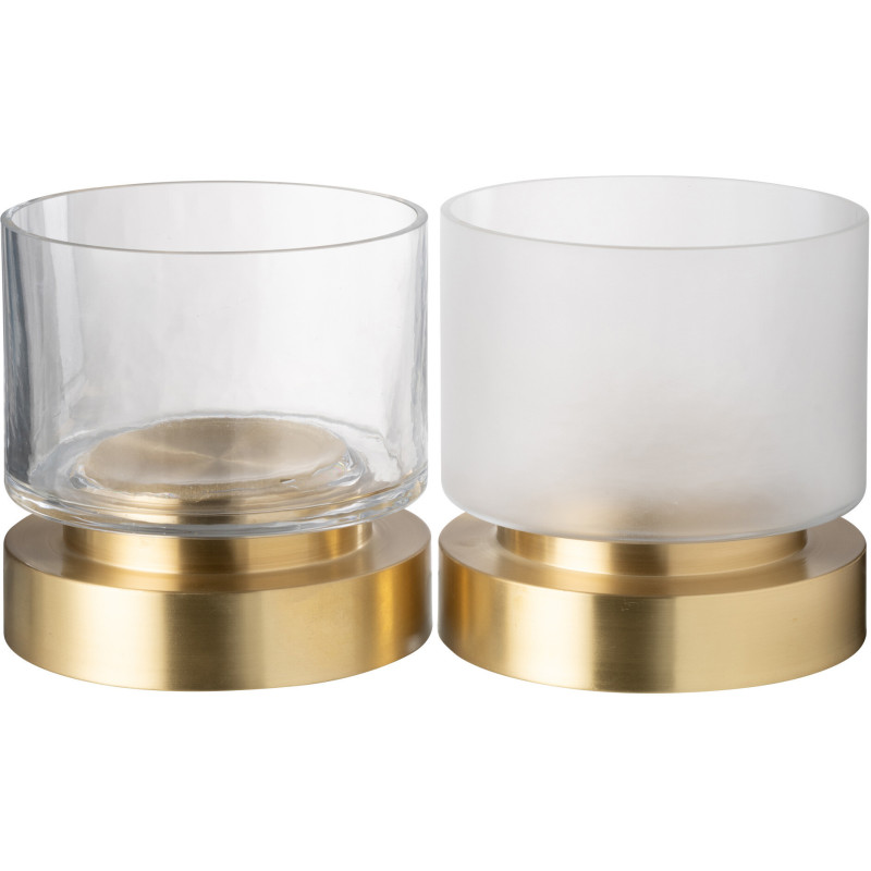 Photophore moderne sur pied Diamètre 18 cm en Verre Transparent Blanc Métal Doré Pia (Lot de 2) - 3