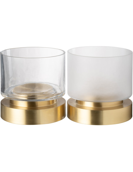 Photophore moderne sur pied Diamètre 18 cm en Verre Transparent Blanc Métal Doré Pia (Lot de 2) - 3