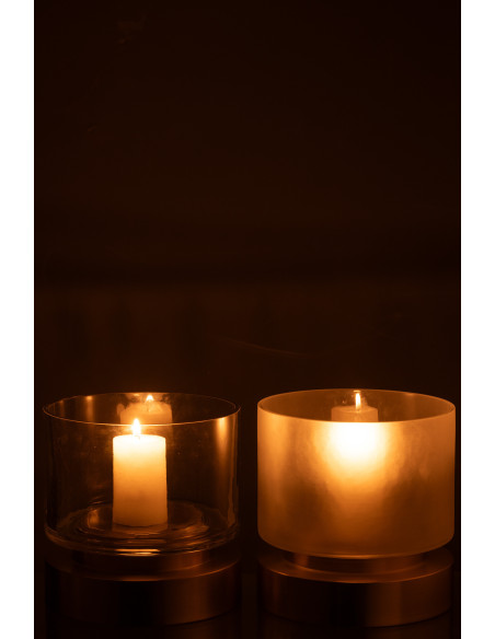 Photophore moderne sur pied Diamètre 18 cm en Verre Transparent Blanc Métal Doré Pia (Lot de 2) - 4