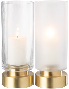 Photophore moderne sur pied Diamètre 12 cm en Verre Transparent Blanc Métal Doré Pia (Lot de 2) - 1