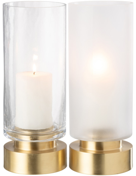 Photophore moderne sur pied Diamètre 12 cm en Verre Transparent Blanc Métal Doré Pia (Lot de 2) - 1