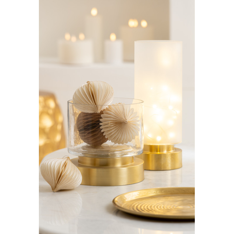 Photophore moderne sur pied Diamètre 12 cm en Verre Transparent Blanc Métal Doré Pia (Lot de 2) - 2