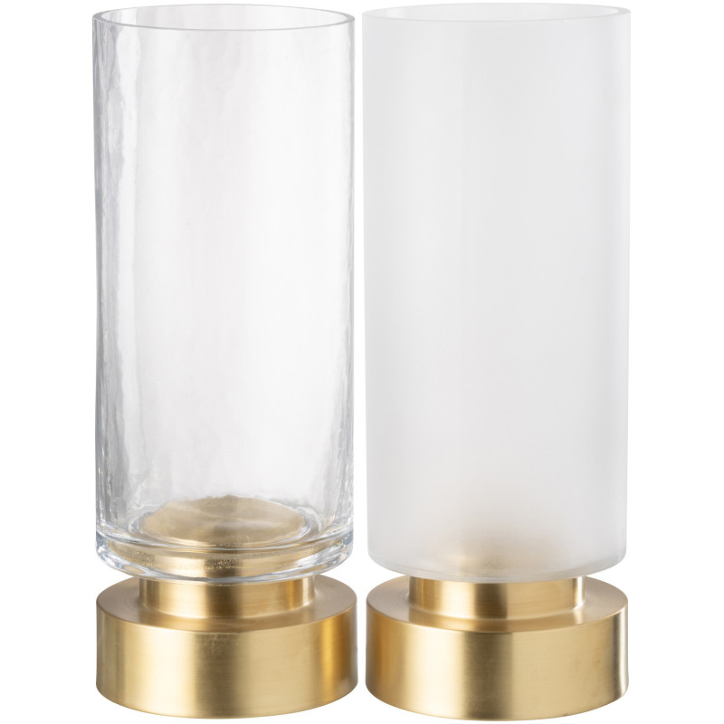 Photophore moderne sur pied Diamètre 12 cm en Verre Transparent Blanc Métal Doré Pia (Lot de 2) - 3