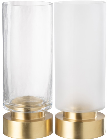 Photophore moderne sur pied Diamètre 12 cm en Verre Transparent Blanc Métal Doré Pia (Lot de 2) - 3