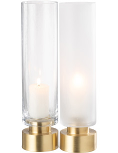 Photophore moderne sur pied Diamètre 9 cm en Verre Transparent Blanc Métal Doré Pia (Lot de 2) - 1