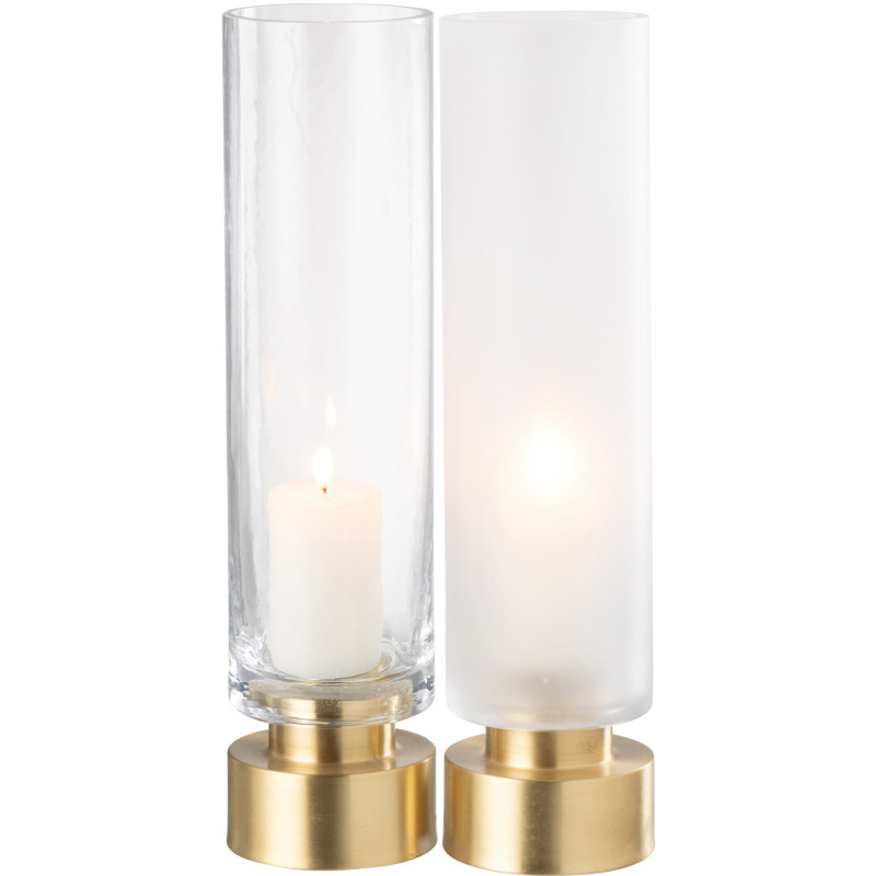 Photophore moderne sur pied Diamètre 9 cm en Verre Transparent Blanc Métal Doré Pia (Lot de 2) - 1