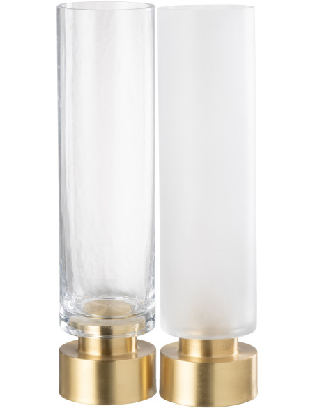 Photophore moderne sur pied Diamètre 9 cm en Verre Transparent Blanc Métal Doré Pia (Lot de 2) - 2