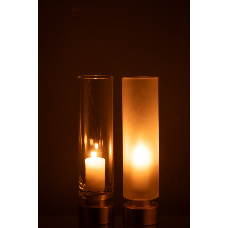 Photophore moderne sur pied Diamètre 9 cm en Verre Transparent Blanc Métal Doré Pia (Lot de 2) - 3