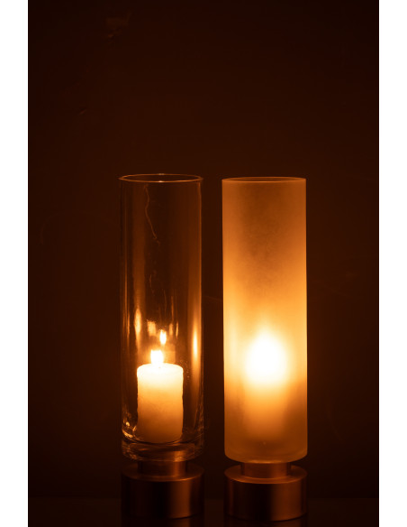 Photophore moderne sur pied Diamètre 9 cm en Verre Transparent Blanc Métal Doré Pia (Lot de 2) - 3