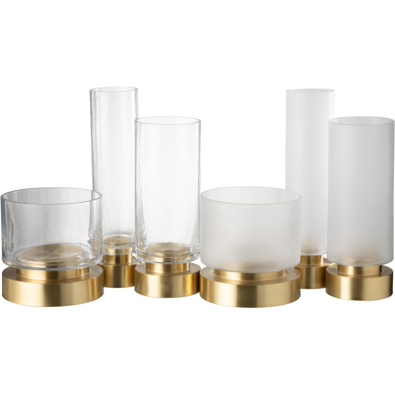 Photophore moderne sur pied Diamètre 9 cm en Verre Transparent Blanc Métal Doré Pia (Lot de 2) - 5