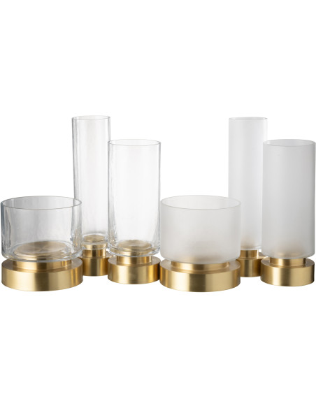 Photophore moderne sur pied Diamètre 9 cm en Verre Transparent Blanc Métal Doré Pia (Lot de 2) - 5