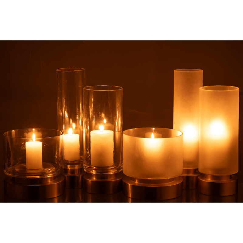 Photophore moderne sur pied Diamètre 9 cm en Verre Transparent Blanc Métal Doré Pia (Lot de 2) - 6