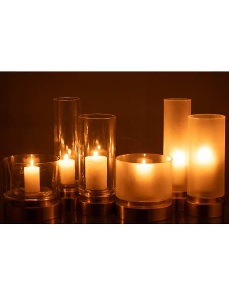 Photophore moderne sur pied Diamètre 9 cm en Verre Transparent Blanc Métal Doré Pia (Lot de 2) - 6