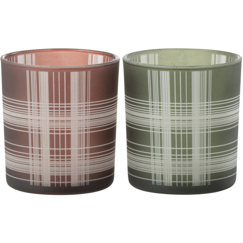 Photophore moderne Diamètre 7 cm en Verre Marron Vert Motif carreaux Harvik (Lot de 2) - 2