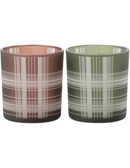 Photophore moderne Diamètre 7 cm en Verre Marron Vert Motif carreaux Harvik (Lot de 2) - 2